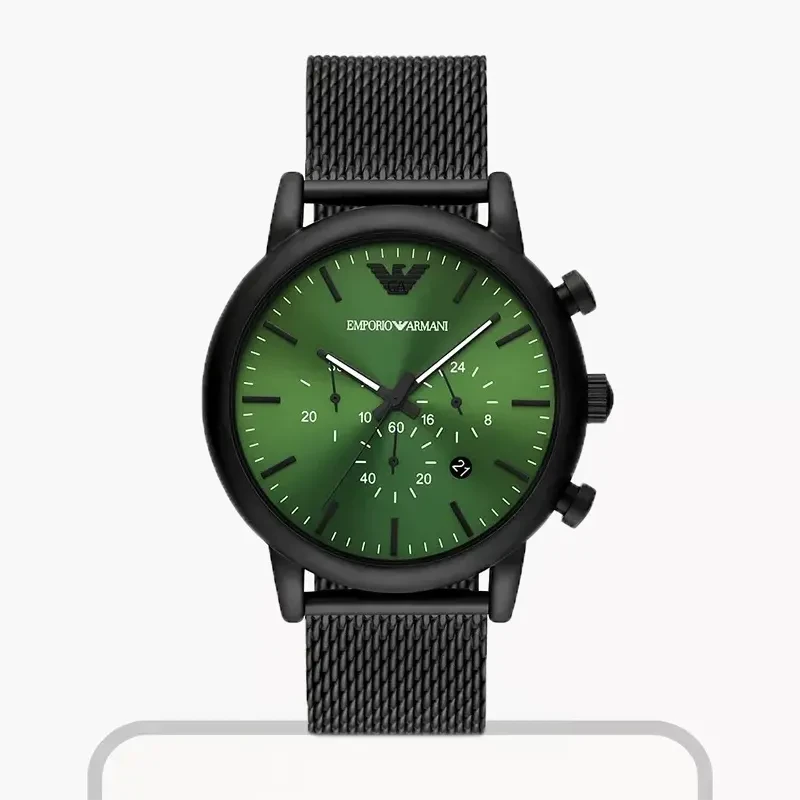 Emporio Armani Luigi Chronograph Green Dial Mesh Men's Watch- AR11470